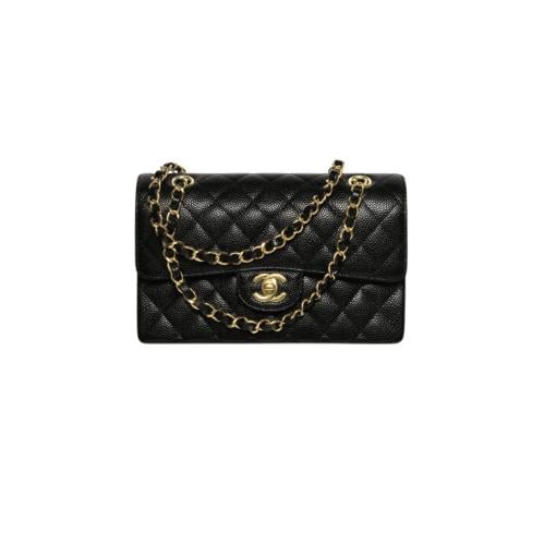 شنطة شانيل SMALL CLASSIC BAG Grained calfskin & gold-tone metal Black & burgundy