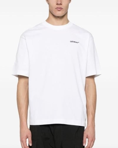 تيشيرت اوف وايت ابيض بشعار مطرز