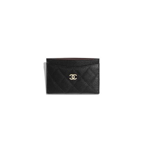محفظة شانيل CLASSIC CARD HOLDER Grained Calfskin & Gold-Tone Metal Black & Burgundy