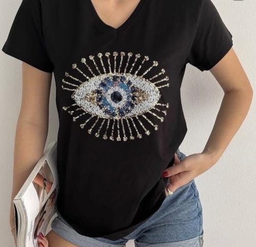 Eye T-shirt embroidered with gold (black) Medium