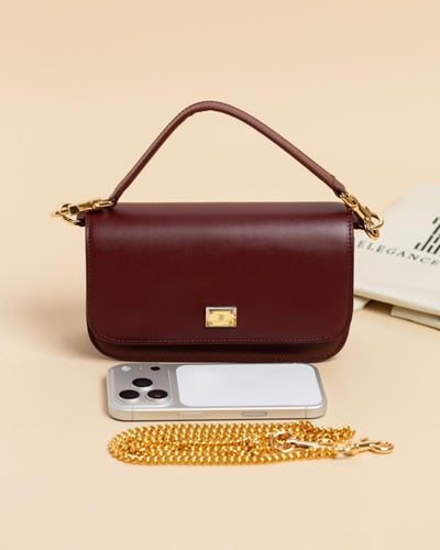 شنطة مستوحاة من D&G جلد طبيعي عنابي ماركة Elegance...