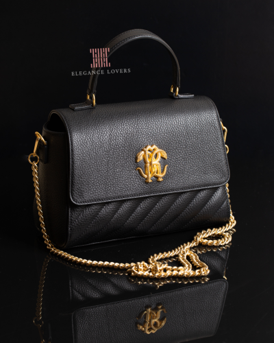 شنطة كتف/كروس ماركة روبرتو كافالي - أسود مقلم