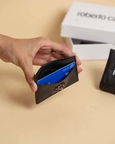محفظة بطاقات ماركة روبرتو كافالي Black Leather