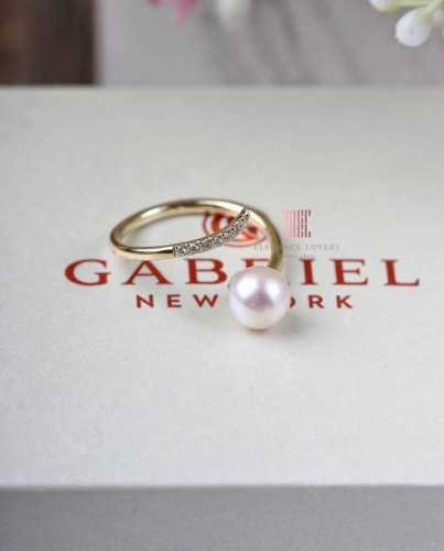خاتم لؤلؤ ألماس و ذهب قيراط 14 ماركة جابرييل