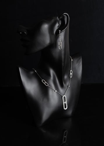 طقم كريستال سلسال + حلق مسيكا ديزاين ماركة Eleganc...
