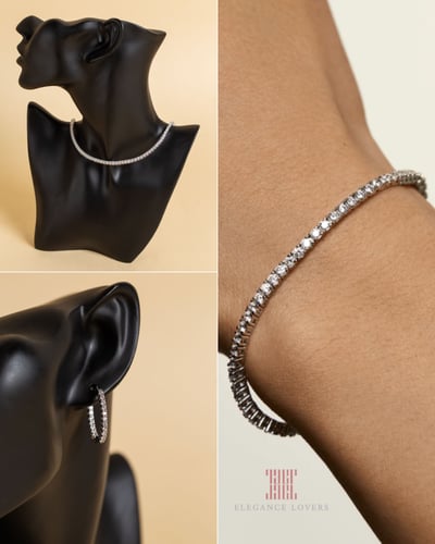 طقم التنس مطلي ذهب (حلق + إسوارة + سلسال) ماركة El...