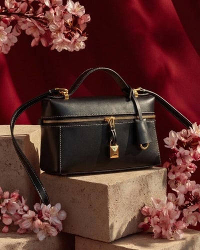 شنطة تصميم لورو بيانا جلد طبيعي إيطالي فاخر أسود م...