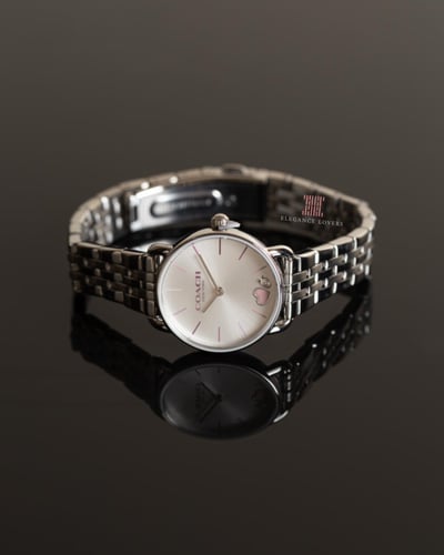 طقم نسائي ساعة + إسوارة ماركة كوتش - Silver & Pink...