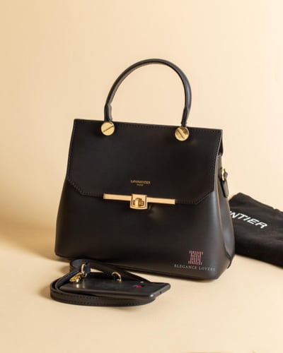 شنطة كتف ماركة LePARMENTIER - توب هاندل وسط أسود