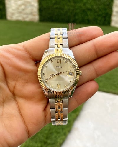 ساعة نسائية كريستال ماركة فوسيل - Two Tone