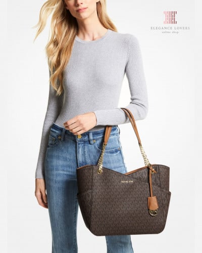 شنطة كتف ماركة مايكل كورس - MK Brown Signature Tot...