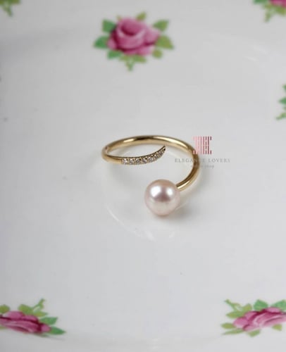 خاتم لؤلؤ ألماس و ذهب قيراط 14 ماركة جابرييل