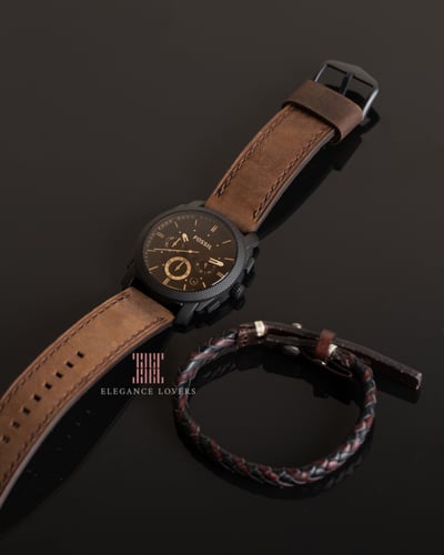 طقم رجالي ساعة + إسوارة ماركة فوسيل