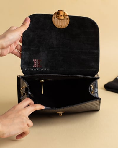 شنطة كتف/كروس ماركة LePARMENTIER - أسود تمساحي