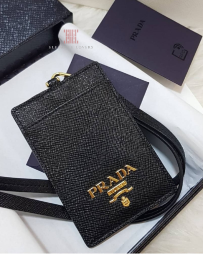 محفظة/حامل بطاقات ماركة برادا - Saffiano Black Lea...
