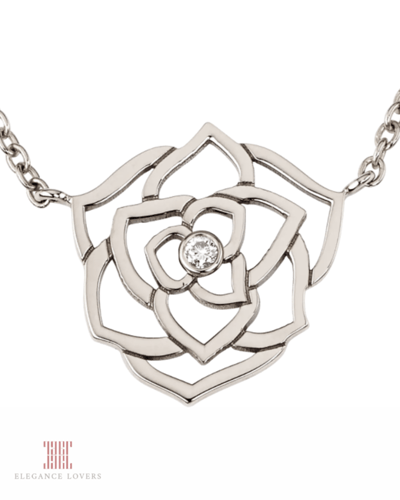 سلسال وردة الملكة مطلي ذهب أبيض ماركة Elegance Lov...