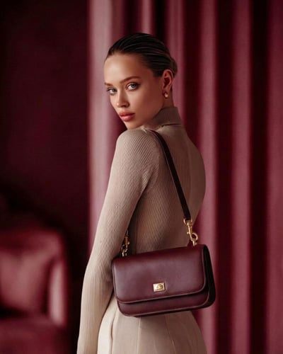 شنطة مستوحاة من D&G جلد طبيعي عنابي ماركة Elegance...