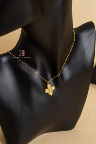 سلسال وردة الأميرة صدف مطلي ذهب أصفر ماركة Eleganc...