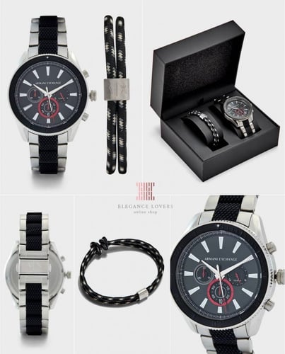 طقم ساعة رجالية مع إسوارة ماركة أرماني إكسشينج