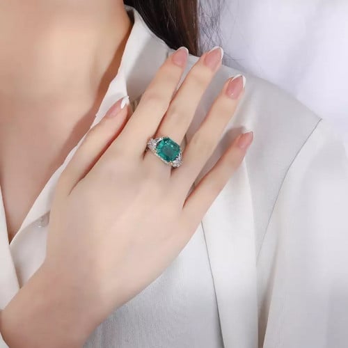 خاتم فضه اصلي عيار 926 حجر زمرد