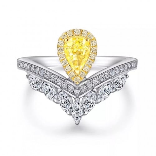 خاتم فضه عيار 925 بالحجر النقي الاصفر