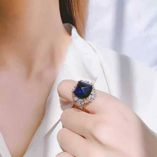 خاتم فاخر فضه اصلي عيار 925 بالحجر الازرق