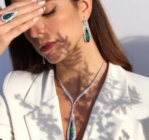 طقم فضي زيركون بالحجر 3 قطع