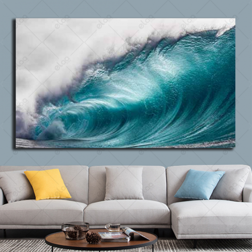 لوحة فنية منظر طبيعي لأمواج بحر عالية بالالوان الم...