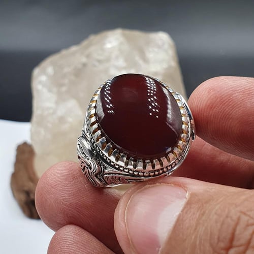 خاتم عقيق كرزي انسي صياغه راس الصقر