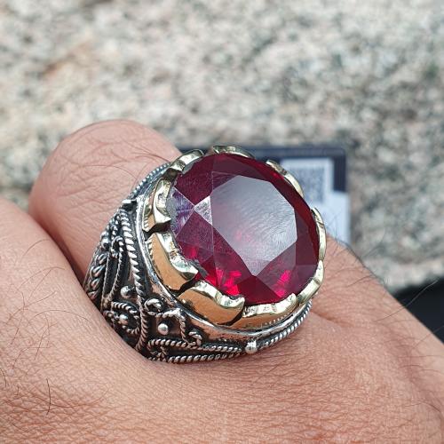 خاتم ياقوت ناري دائري موديل سلك نجراني راهي