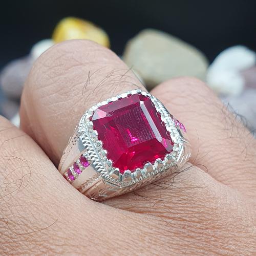 خاتم ياقوت افريقي مربع مرصع بالزركون موديل لكس الش...