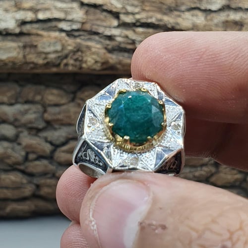 خاتم زمرد هندي مطعم بالالماس عدد 4 حبات صياغه برتا...