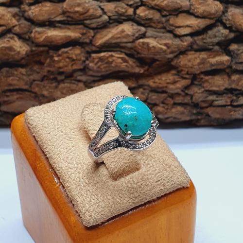 خاتم فيروز نيشابوري مرصع بالزركون