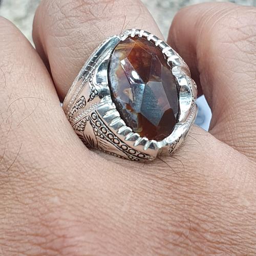 خاتم عقيق مكسيكي طبيعي قص كرستالي موديل لكس الشريف...