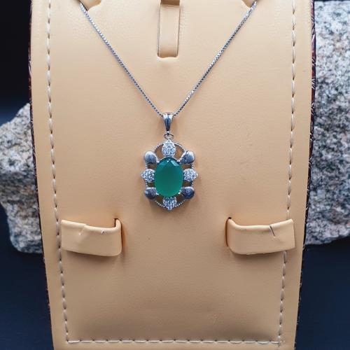 تعليقه بيريل تنزاني مرصع بالزركون مع سلسله فضة