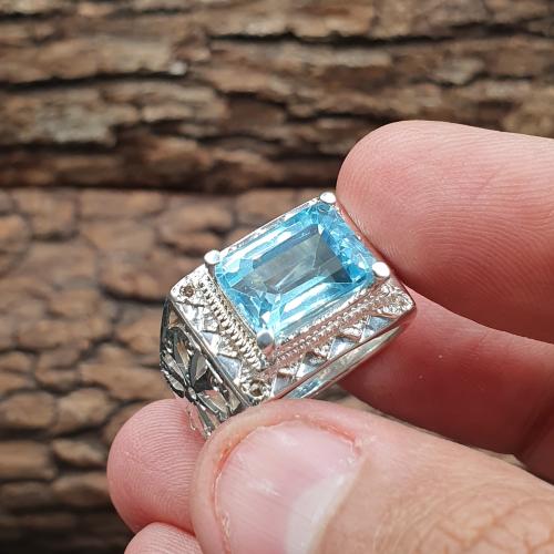 خاتم توباز لندني مربع مطعم بالالماس نقش منشار