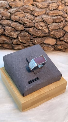 خاتم أطفال فضة لون بني مستطيل عيار925 تصميم انيق