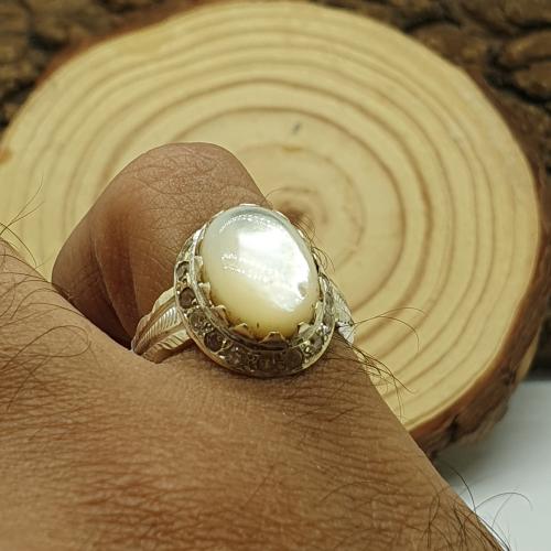 خاتم صدف بحري قبه مرصع بالزركون السويسري موديل ملك...