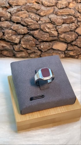 خاتم أطفال فضة لون بني مربع عيار925 تصميم انيق