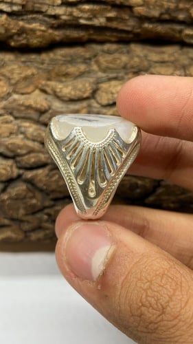 خاتم عقيق ثلجي مشجر صياغه حجازيه