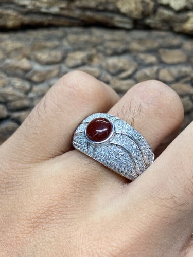 خاتم فضة تايلندي مرصع بالزركون لون العقيق شكل درائ...