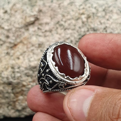 خاتم عقيق كرزي صياغه موديل نجراني