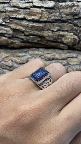 خاتم فضه مرصع بالزركون لون ازرق