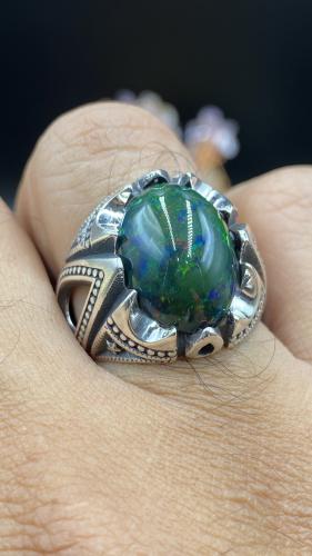 خاتم اوبال اثيوبي فل فاير اخضر موديل فاخر