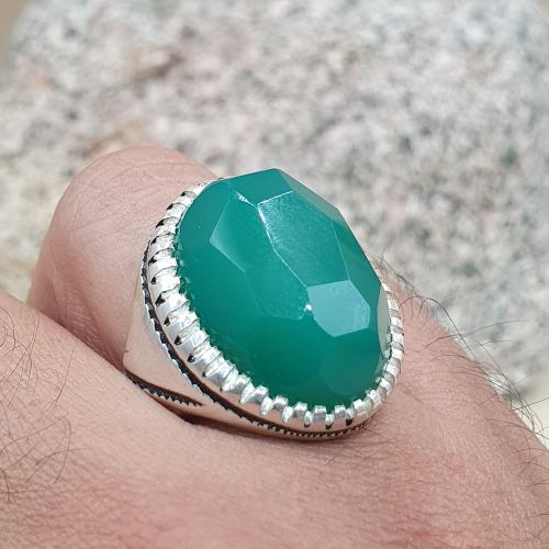 خاتم عقيق خرساني اخضر مترش موديل بحريني