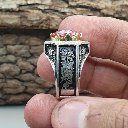 خاتم روبي روز مرصع بالالماس عدد 4 حبات صياغه برتاش