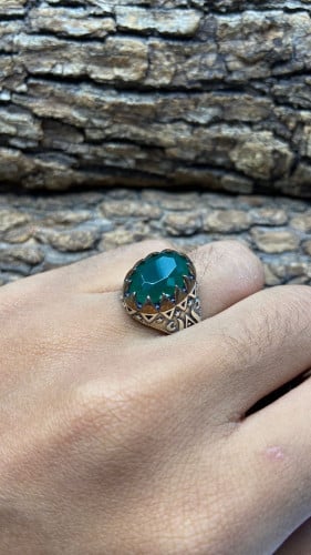 خاتم فضه لون اخضر