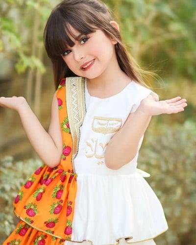 فستان شالكي برتقالي/ابيض