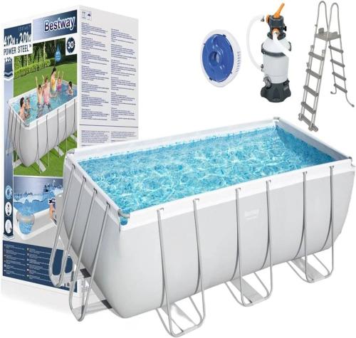 بست واي® مسبح أعمدة مستطيل رصاصي مع فلتر وسلم 412X...