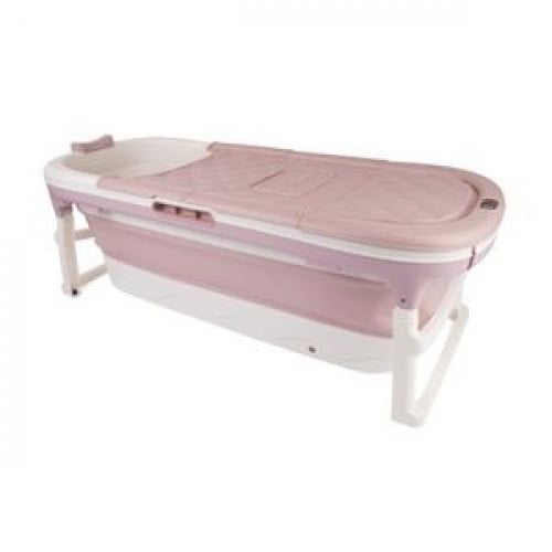 بانيو متنقل قابل للطي مع مخدة اسفنج وغطاء لون وردي